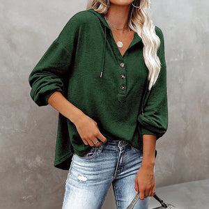V-Neck Long Sleeve Loose Sports Hoodie