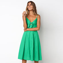 Load image into Gallery viewer, Spaghetti Strap Knitted Front Cutout Button Dress
