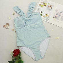 Load image into Gallery viewer, V-neck ruffled one-piece swimsuit
