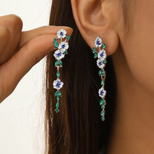 Load image into Gallery viewer, BLUE FLOWER CHAIN EARRINGS
