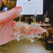 Load image into Gallery viewer, Crystal Lotus Three Hoop Earrings
