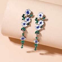 Load image into Gallery viewer, BLUE FLOWER CHAIN EARRINGS
