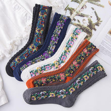 Load image into Gallery viewer, Vintage Embroidered Floral Socks (5 pairs)
