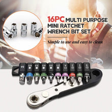 Load image into Gallery viewer, 16pc Multi Purpose Mini Ratchet Wrench Bit Set
