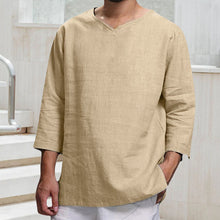 Load image into Gallery viewer, Men&#39;s Long-sleeved V-neck Linen Loose T-Shirt
