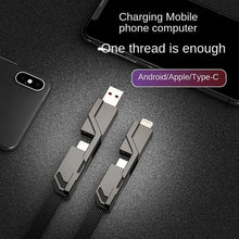 Load image into Gallery viewer, 4-in-1 Flat Braided Anti-tangle Charger Cable with Velcro
