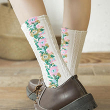 Load image into Gallery viewer, Vintage Embroidered Floral Socks (5 pairs)
