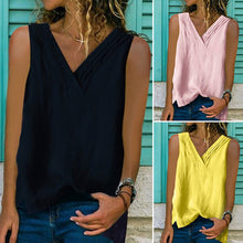 Load image into Gallery viewer, Sleeveless Solid Cotton Linen T-Shirt
