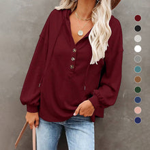 Load image into Gallery viewer, V-Neck Long Sleeve Loose Sports Hoodie
