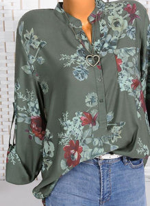 Floral Casual Stand Collar Long Sleeve Blouses