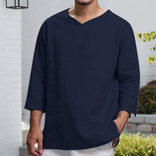 Load image into Gallery viewer, Men&#39;s Long-sleeved V-neck Linen Loose T-Shirt
