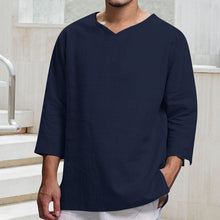 Load image into Gallery viewer, Men&#39;s Long-sleeved V-neck Linen Loose T-Shirt
