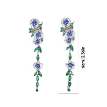 Load image into Gallery viewer, BLUE FLOWER CHAIN EARRINGS
