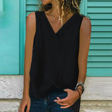 Load image into Gallery viewer, Sleeveless Solid Cotton Linen T-Shirt
