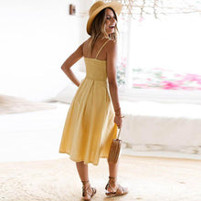 Load image into Gallery viewer, Spaghetti Strap Knitted Front Cutout Button Dress
