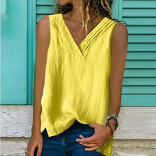 Load image into Gallery viewer, Sleeveless Solid Cotton Linen T-Shirt
