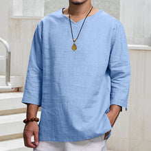 Load image into Gallery viewer, Men&#39;s Long-sleeved V-neck Linen Loose T-Shirt
