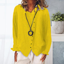 Load image into Gallery viewer, Solid Color Cotton Linen Lapel Shirt
