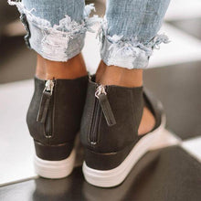 Load image into Gallery viewer, Women&#39;s Cut-Out Wedge Sneakers Back Zipper Shoes
