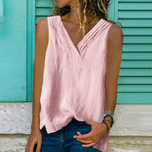 Load image into Gallery viewer, Sleeveless Solid Cotton Linen T-Shirt
