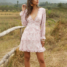 Load image into Gallery viewer, V-neck Floral  Chiffon Bohemian Dress
