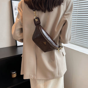 Retro Leather Wide Strap Waist Bag