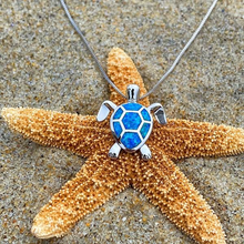 Load image into Gallery viewer, Blue Opal Sea Turtle Necklace
