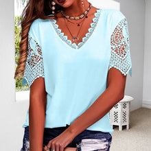 Load image into Gallery viewer, Women&#39;s Lace Patchwork Loose V-Neck Short Sleeve T-Shirt
