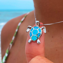 Load image into Gallery viewer, Blue Opal Sea Turtle Necklace
