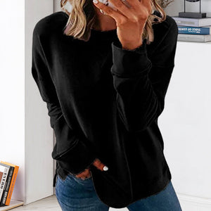 Solid Color Long Sleeve Crew Neck Sweatshirt