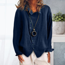 Load image into Gallery viewer, Solid Color Cotton Linen Lapel Shirt
