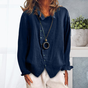 Solid Color Cotton Linen Lapel Shirt