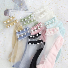 Load image into Gallery viewer, Women Pearl Fishnet Ankle High Socks
