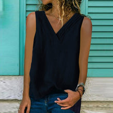 Load image into Gallery viewer, Sleeveless Solid Cotton Linen T-Shirt

