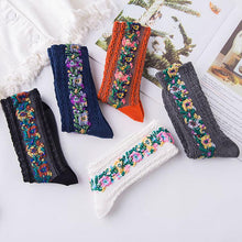 Load image into Gallery viewer, Vintage Embroidered Floral Socks (5 pairs)
