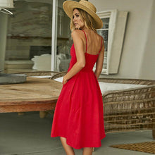 Load image into Gallery viewer, Spaghetti Strap Knitted Front Cutout Button Dress
