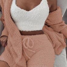 Load image into Gallery viewer, Fluffy Hooded Open Front Teddy Coat &amp; Short Sets
