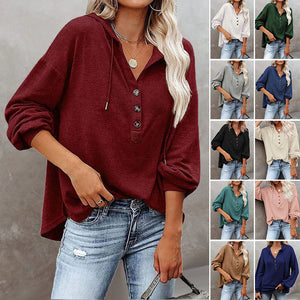 V-Neck Long Sleeve Loose Sports Hoodie