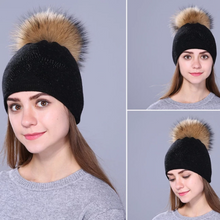 Load image into Gallery viewer, Women Wool Fox Fur Poms Warm Knitted Casual Hat
