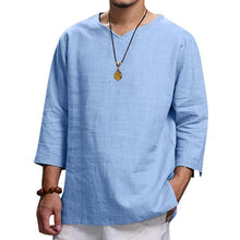 Load image into Gallery viewer, Men&#39;s Long-sleeved V-neck Linen Loose T-Shirt
