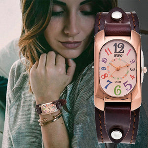 Vintage Leather Quartz Stone Women's Watch