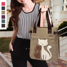 Load image into Gallery viewer, Large Capacity Cat Printing Canvas Shoulder Bag
