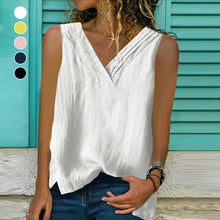 Load image into Gallery viewer, Sleeveless Solid Cotton Linen T-Shirt
