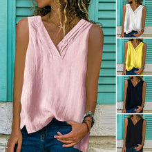 Load image into Gallery viewer, Sleeveless Solid Cotton Linen T-Shirt
