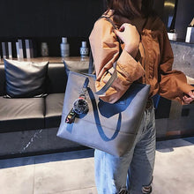Load image into Gallery viewer, Women Leather Hairball Zipper Tote Solid Color Shoulder Bag
