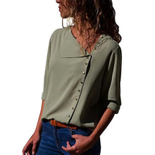Load image into Gallery viewer, Women Skew Collar Solid Office Casual Blouse
