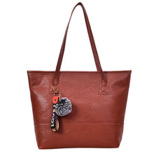 Load image into Gallery viewer, Women Leather Hairball Zipper Tote Solid Color Shoulder Bag
