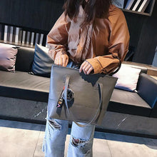 Load image into Gallery viewer, Women Leather Hairball Zipper Tote Solid Color Shoulder Bag

