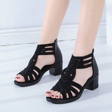 Load image into Gallery viewer, Rhinestone Cutout High Heel Zip Back Sandals
