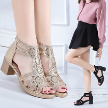 Load image into Gallery viewer, Rhinestone Cutout High Heel Zip Back Sandals
